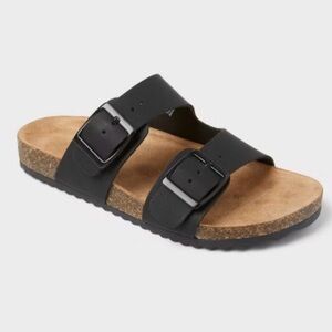 NWT Cat & Jack Kids Drew Footbed Sandals- Black Double-Strap Size 1